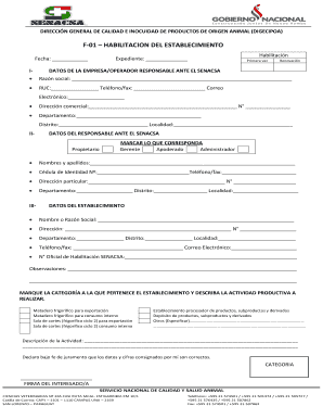 F 01 Habilitacion Del Establecimiento Senacsa Senacsa Gov  Form