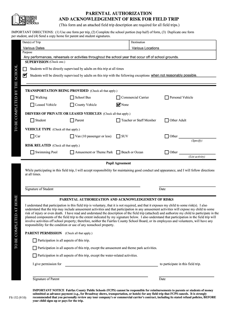  FCPS Field Trip Form PDF 2010