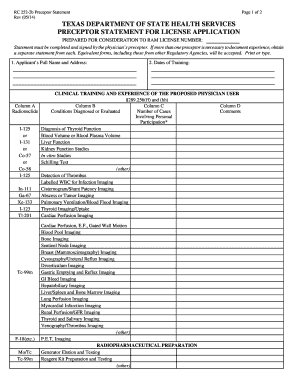 Preceptor Statement for License BApplicationb Texas Department of Bb  Form