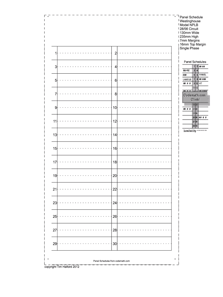 Electrical Panel Template  Form