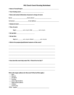 Church Event Planning Template  Form
