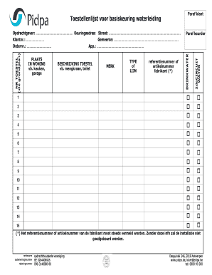 Toestellenlijst Keuring Water  Form