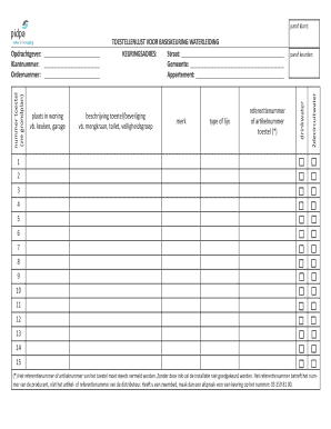 Toestellenlijst Keuring Water Pidpa  Form