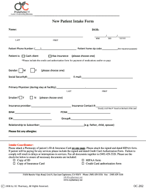 New Patient Intake Form OC Pharmacy Ocpharmacy