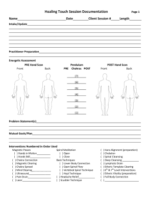 Healing Touch Session Documentation Healing Touch NJ with  Form