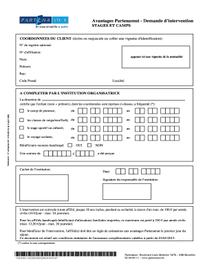 Avantages Partenamut Demande Dintervention STAGES ET CAMPS Villedecomines Warneton  Form