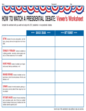 How to Watch a Presidential Debate Viewers Worksheet Form