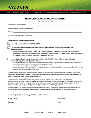 ITAR COMPLIANCE ACKNOWLEDGEMENT Nivisyscom  Form