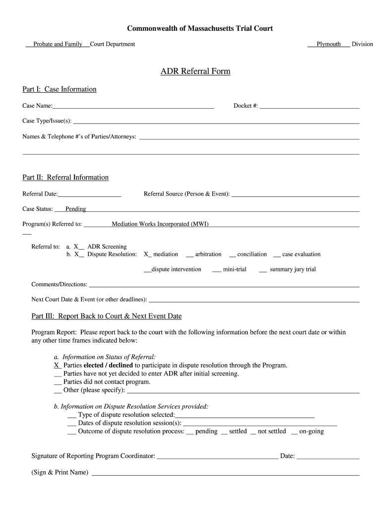 Massachusetts Adr Referral Form