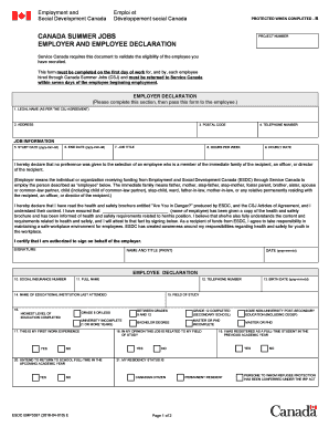 Summer Jobs Employee Form Canada