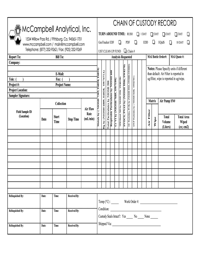 CHAIN of CUSTODY RECORD McCampbell Analytical Inc  Form