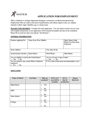 Job Application White&amp;#39;s Pediatrics  Form