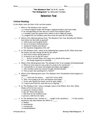 The Monkey&#039;s Paw Test PDF  Form