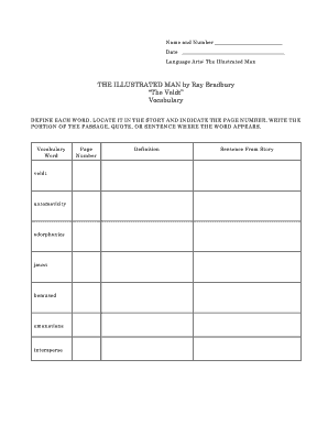 The Veldt Vocabulary PDF  Form