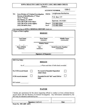 IOWA HEALTH CARE FACILITY 135C RECORD CHECK Form C