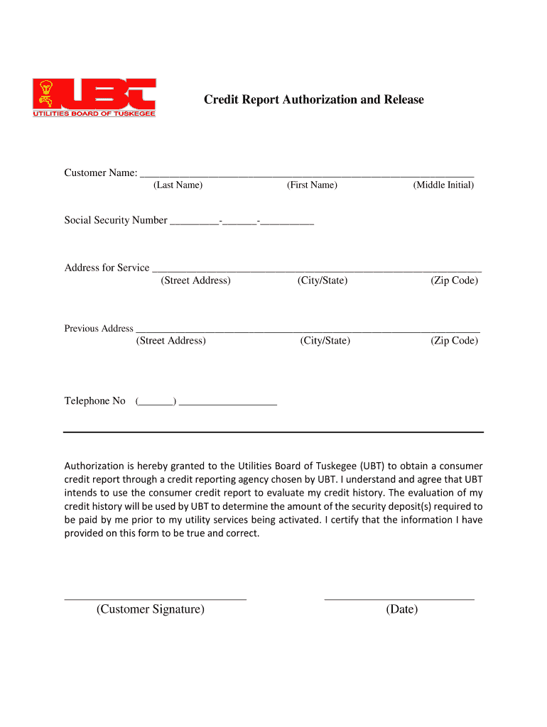 Credit Report Authorization and Release  Form