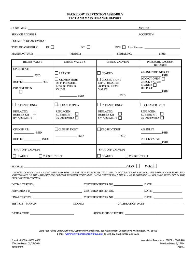  Backflow Assembly Test Report Forms 2014-2024