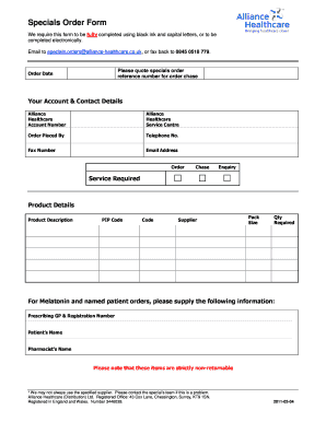 Alliance Specials  Form