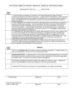 Client Waiver Form the Pilates Connection