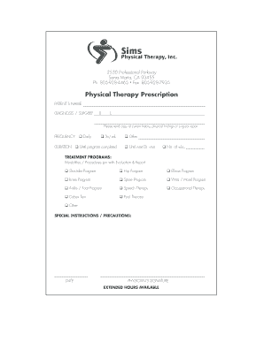 Physical Therapy Prescription PDF  Form