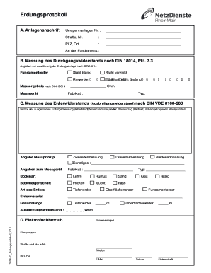 Erdungsprotokoll Form