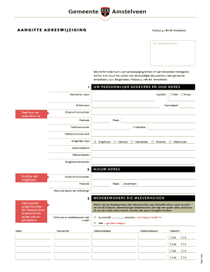 Aangifteformulier Adreswijziging Doorgeven Van Een Adreswijziging Binnen of Naar Amstelveen