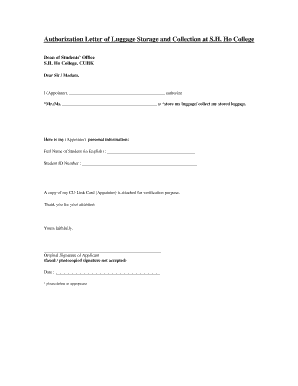 Authorization Letter to Collect Luggage from Airport  Form