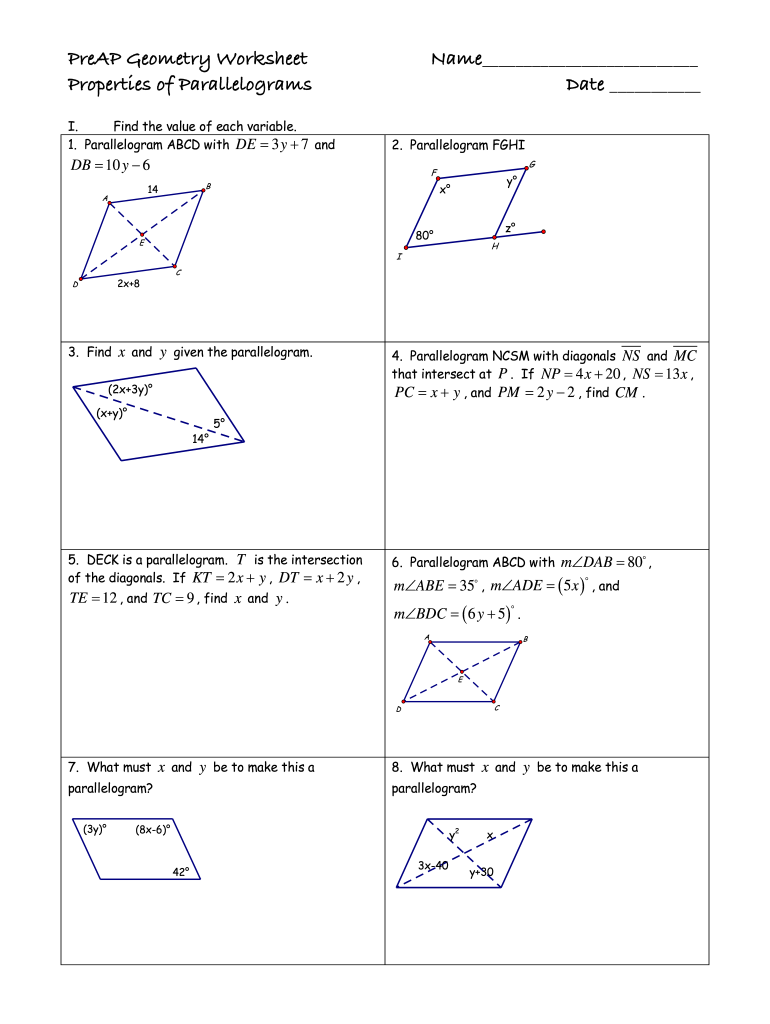 Parallelograms Partner Challenge Answers PDF  Form