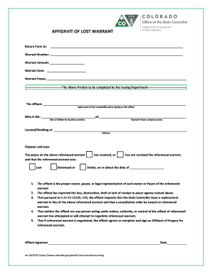 Affidavit of Lost Warrant Colorado Gov Colorado  Form