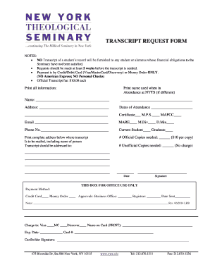 Btranscript Request Formb New York Theological Seminary Nyts