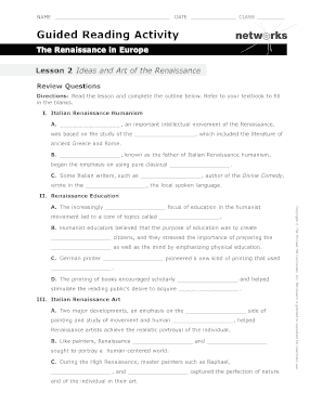 Guided Reading Activity the Renaissance in Europe  Form