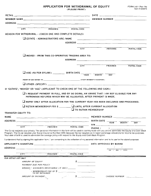 Co Op Equity Withdrawal  Form