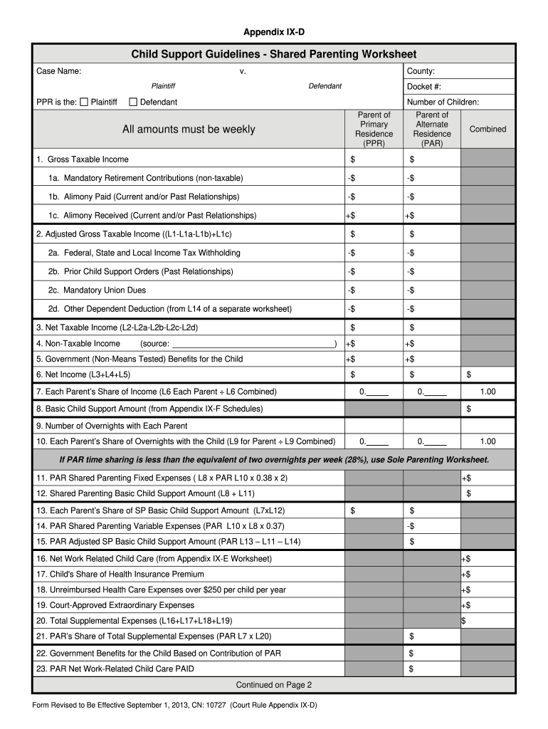  New Jersey Shared Parenting Worksheet Edit 2013-2024