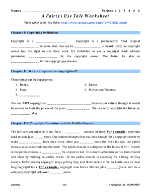 A Fair Y Use Tale Worksheet  Form