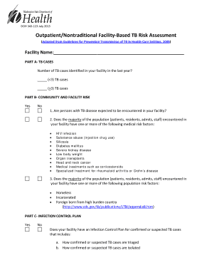 OutpatientNontraditional Facility Based TB Risk Assessment Facility Risk Assessment for TB Transmission among Clients and Employ  Form