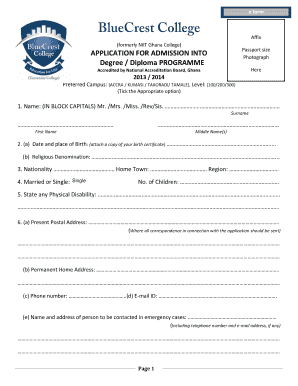 Blue Crest Online Form