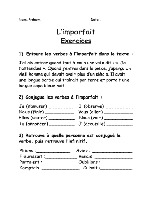 Imparfait Exercises PDF  Form