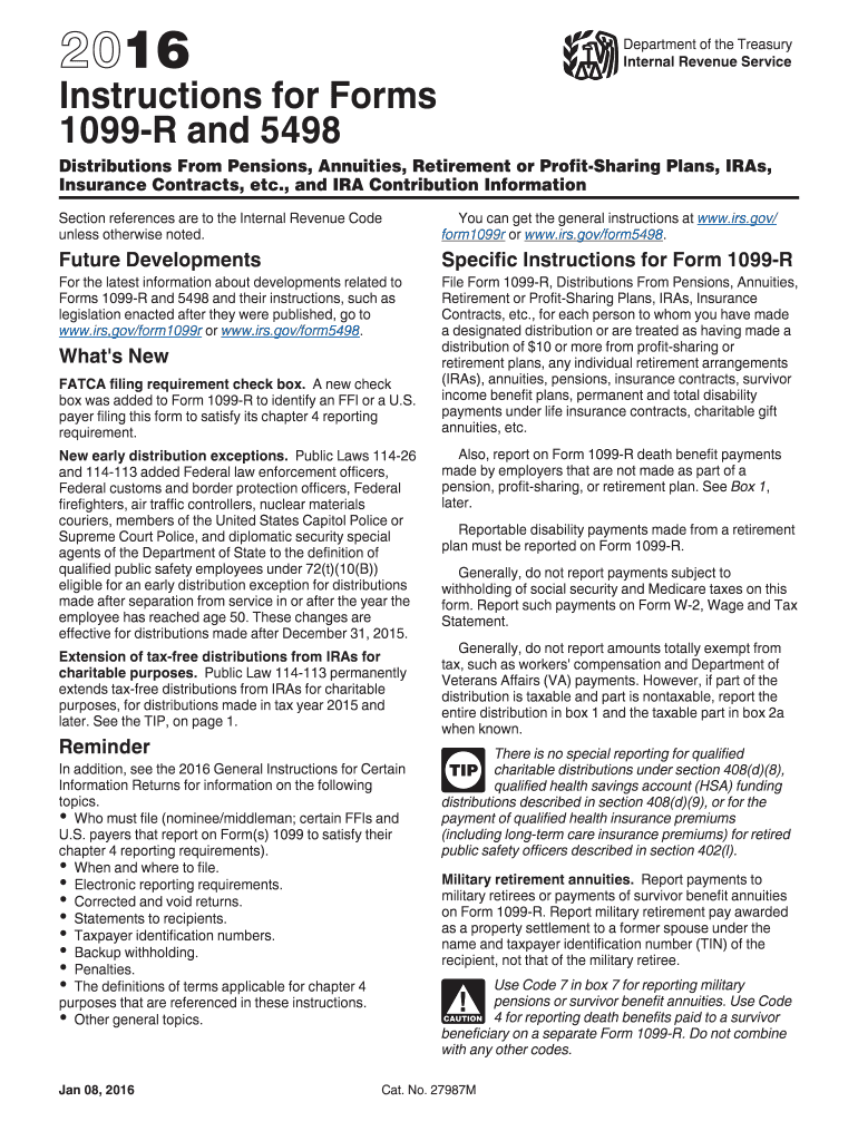  Instruction 1099 R  Form 2016