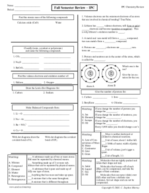 Fall Semester Review Ipc Answer Key  Form