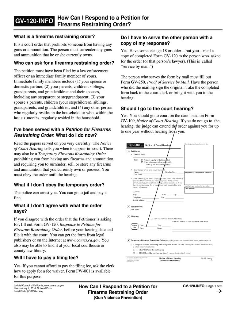  GV 120 INFO How Can I Respond to a Petition for Firearms  Courts Ca 2016