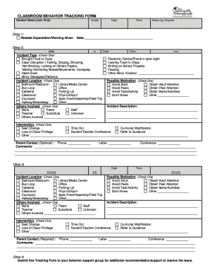 CLASSROOM BEHAVIOR TRACKING FORM Ssms Scps K12 Fl