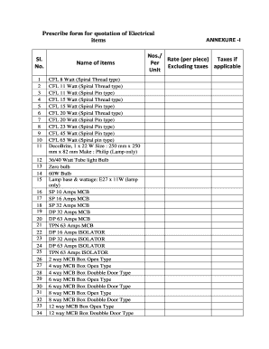 Electrical Shop Items List with Images PDF  Form