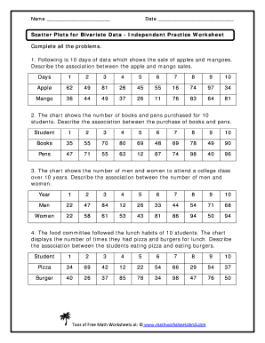 Bivariate Data Worksheets with Answers  Form