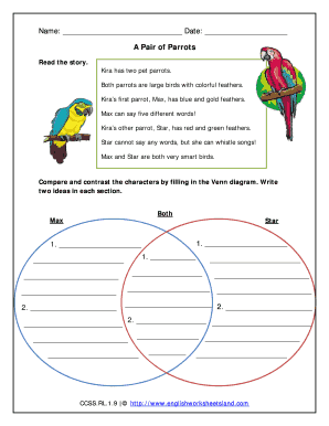 A Pair of Parrots Grade 1 Reading Literature Worksheets  Form