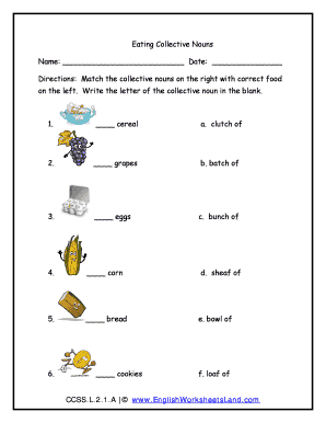 Collective Nouns for Food Worksheet  Form