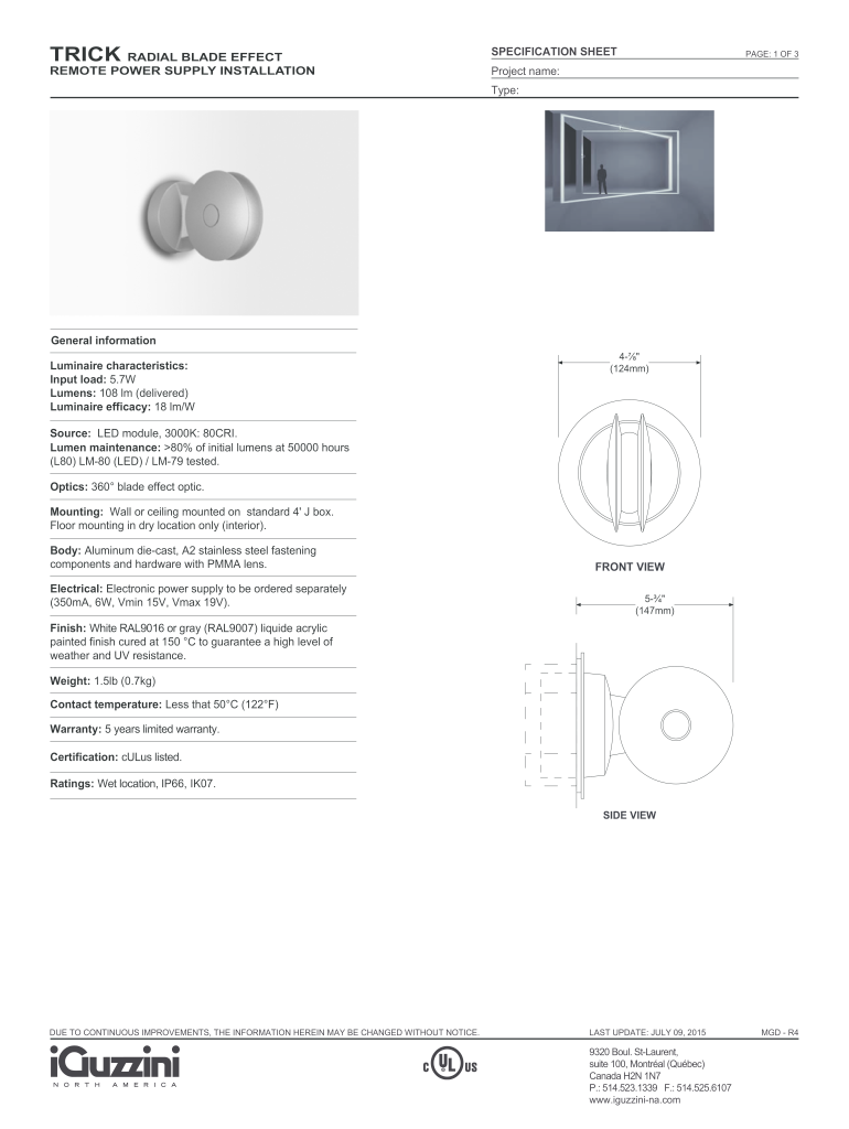 TRICK RADIAL BLADE EFFECT REMOTE POWER SUPPLY INSTALLATION  Form