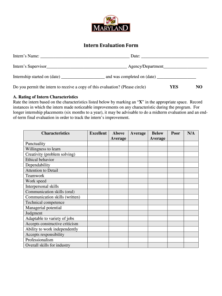 Intern Evaluation Forms Dbm Maryland