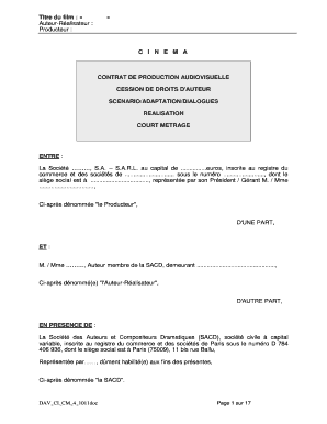 Contrat De Production Audiovisuelle PDF  Form