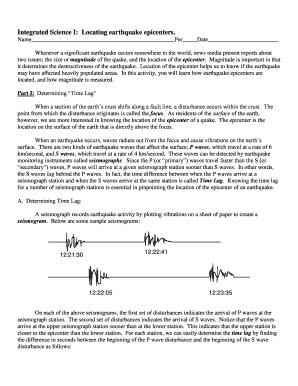 Locating the Epicenter of an Earthquake Worksheet Answer Key  Form