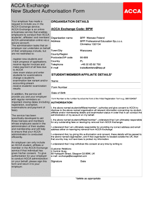 Acca Exchange Authorisation Form